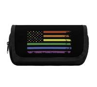 Rainbow U.S. Flag Cute Double Pencil Case Large Capacity Portable Pen Pouch with Zippered