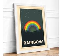 Rainbow Under Stars Vintage Framed Wall Art Print A3 (42×29.7cm) White, Wall Decor for Living Room, Bedroom, Office & Home, Ready to Hang, Art Gift