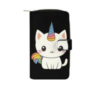 Rainbow Unicorm Cat Funny Long Slim Bifold Wallet Card Holder Purse with Buckle for Men Women