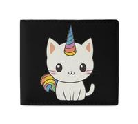 Rainbow Unicorm Cat Slim Billfold Wallet for Men Front Pocket Purse Card Holder with ID Window