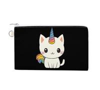Rainbow Unicorm Cat Small Canvas Coin Purse Change Zippered Pouch Wallet Organizer Bags 7.4 X 4.6 Inch
