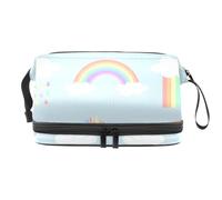 Rainbow Unicorm Clouds Rain Umbrella Double Layer Cosmetic Bag for Women and Girls, Travel Toiletry Bag Makeup Handy Pouch Organiser Bag with Brush Compartment