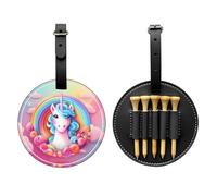 Rainbow Unicorn Black Printed golf tee storage bag - portable design, easy to organize tee, Black, One Size