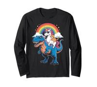 Rainbow Unicorn Cat Riding Dinosaur Space Kitten T-Rex Magic Long Sleeve T-Shirt