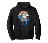 Rainbow Unicorn Cat Riding Dinosaur Space Kitten T-Rex Magic Pullover Hoodie