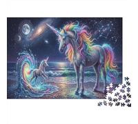 Rainbow Unicorn Classic 1000 Pc Rigid Cardboard Jigsaw Starry Beach Seniors Rainy Day Fun Must-Have for Puzzle Lovers 70x50cm/1000pcs