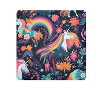 Rainbow Unicorn Flowers Camera Wrap Cloth, Squares Magic Self-Adhesive Cloth for Lens Camera Anti-Scratch Lens Protector Makeup Wrap Cloth Bag 13.8" x 13.8"