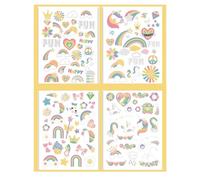 Rainbow Unicorn Glitter Tattoo Stickers With Magical Designs - 128 Pcs Colourful Temporary Transfer Sheets For Kids Face Jewels Festival Party & Bag Fillers in Dreamy Pastel Tones