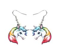 Rainbow Unicorn Head Earring Earrings Acrylic Y2K Pink Studs Horse Pegasus Pony Last Sun Crescent Moon Cloud Face Silver Gold Sunny Sunshine Celestrial Goddess Ghost Man In The Moon Stars Starry Sky