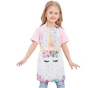 Rainbow Unicorn Kids Art Aprons - Waterproof Toddler Chef Aprons for Cooking, Baking, Painting, Gardening - Adjustable Bib Apron with Pocket