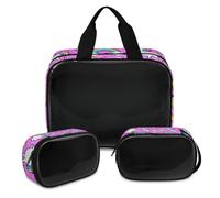Rainbow Unicorn Makeup Bag for Women Men, Unicorn Donut Translucent Cosmetic Bag Wash Pouch Shower Bag 3 Pcs Travel Toiletry Toiletries Cosmetic Organizer