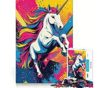Rainbow Unicorn Pop Art Jigsaw 1000 Pieces for Teenagers Strengthen Memory Calm Relax Smooth Edge Amazing Present (38x26cm)