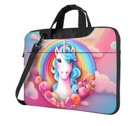 Rainbow Unicorn Printed Laptop Crossbody Bag Crossbody Briefcase Easy To Use When Traveling For Business, Black, 13 inch