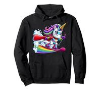 Rainbow Unicorn Ski Hero With Cape And Star Power Pullover Hoodie