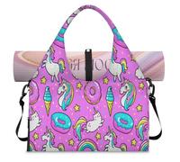 Rainbow Unicorn Sports Duffel Bag for Women Men Unicorn Donut Weekend Overnight Bag with Shoe Compartment Shoulder Tote Luggage Bag for Yoga Gym Travel