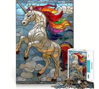 Rainbow Unicorn Stained Glass 1000 Pieces Jigsaws Adults Puzzles Brain Workout Toy Soft Relax Image Assembly Lovely Present (50x75cm)