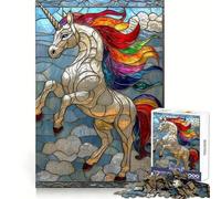 Rainbow Unicorn Stained Glass 1000 Pieces Jigsaws Adults Puzzles Brain Workout Toy Soft Relax Image Assembly Lovely Present (50x75cm)