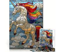 Rainbow Unicorn Stained Glass Jigsaw Puzzles for Adults 1000 Piece Smart Game Relaxing Fun Pattern Assembly Cherished Gift (38x26cm)