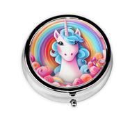Rainbow Unicorn This Small, Round, Three-Compartment Travel Pill Box is Perfect for Storing Daily medications, Vitamins, and on-The-go.