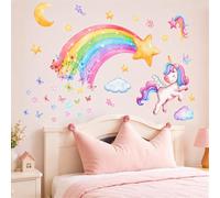 Rainbow Unicorn Wall Stickers for Girls Bedroom, Peel and Stick Magical Unicorn Wall Decals with Moon, Stars & Butterflies, Colorful Wall Art for Nursery Kids Playroom Decor,Vinyl Stickers in Gift Box