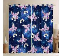 Rainbow Unicorn Window Curtain,Girly Unicorns Window Treatment Curtain,Teens Woman Men Starry Sky Galaxy Bedroom Curtains Dreamy Fantasy Living Room Decor Top 2 Panels,66Wx90L