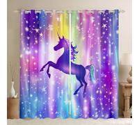 Rainbow Unicorn Window Treatments Girls Unicorn 52 x 63 Inch Window Curtains 2 Panel Sets Galaxy Starry Sky Blackout Curtains Cute Kawaii Animal Drapes For Kids Teen Women Room Decor