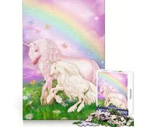 Rainbow Unicorn with Baby 1000 Piece Jigsaw Puzzle for Teenagers Mental Logic Toy Quiet Calm Firm Cut Santa Wish Item (38x26cm)