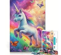 Rainbow Unicorn with Butterflies 1000 Piece Jigsaw Puzzles for Adults Teenagers Solid Logic Toy Quiet Fun Precision Cut Santa Wish Pick (50x75cm)