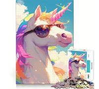 Rainbow Unicorn with Sunglasses 1000 Piece Jigsaw Puzzles for Adults Teenagers Solid Logic Toy Quiet Fun Precision Cut Santa Wish Pick (50x75cm)