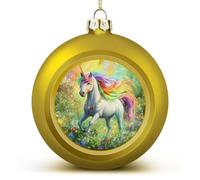 Rainbow Unicorns Butterfly Funny Christmas Ball Ornaments Plastic Hanging Xmas Tree Baubles 2.4 Inch Holiday Decor