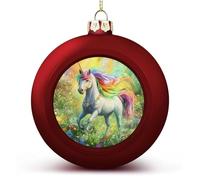 Rainbow Unicorns Butterfly Funny Christmas Ball Ornaments Plastic Hanging Xmas Tree Baubles 2.4 Inch Holiday Decor