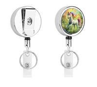 Rainbow Unicorns Butterfly Metal Badge Holder with Belt Clip and Key Ring Retractable Id Badge Reel Key Chain