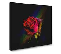 Rainbow Upon a Red Rose Canvas Print | Gallery Wrapped 30mm Frame Wall Art | 14x14 inches | Ready to Hang | Abstract Floral Picture | Living Room Bedroom Lounge Office