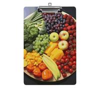 Rainbow Vegetable and Fruit Clipboard, A4 Acrylic Clipboard with Hanging Hole, Ultra-Light Clip Board - Holds 100 Sheets, Shatterproof Document Holder for Office, 12.5" X 8.5"