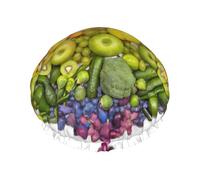 rainbow vegetable and fruit Printed Bathing Hats, Dual Layer Reusable Headgear, Large Hair Cover For Daily Skin Care