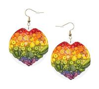 Rainbow Vegetable And Fruit Printed Leather Earring Set For Women, 1 Pair Lightweight Bohemian Pierced Earrings Jewelry Gift For Women Girls