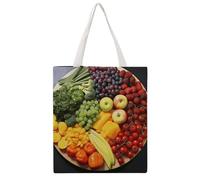 Rainbow Vegetable And Fruit Tote Bag, Aesthetic Canvas Tote Bag Reusable Grocery Shopping Bag for Women Men