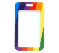 Rainbow Vertical Plastic Badge Holders by LanyardsTomorrow Colourful Easy Slide in Design ID Card Identity Rigid Pass Protector - Holds a Portrait 86mm 54mm cr80 Credit Card Sized (Pack of 10)