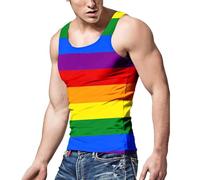 Rainbow Vest for Men Rainbow T-Shirt Sleeveless Vest Men Summer Beach Tops Comfortable Sports Vest Colourful Scoop Neck Vest Lightweight Rainbow Sports T-Shirt Vest, A rainbow, S