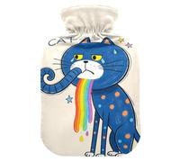 Rainbow Vomit Cat Funny Cute Travel Hot Water Bottle with Soft Cover, 1L Hot Water Bag for Menstrual Cramps