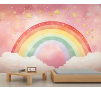 Rainbow Wall Mural, Rainbow Clouds Mural, Boho Sun Wallpaper for Living Room Bedroom, Nursery Wall Murals - 400x280cm (Not Peel n' Stick)