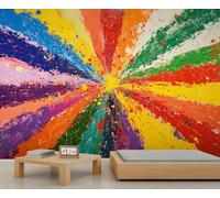 Rainbow Wall Mural, Rainbow Stripes Mural, Retro Graffiti Wallpaper for Living Room Bedroom, Colorful Stripes Wall Wallpaper - 200x200cm (Not Peel n' Stick)