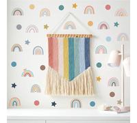 Rainbow Wall Stickers 76 Pieces - Wall Sticker Star Polka Dots Boho Watercolor Wall Decals for Bedroom Kitchen Wall Stickers 0611