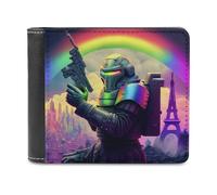 Rainbow Warrior in Cityscape 3D Print Clutch Purse ID Window Coin Slots Note Section Soft Convenient Purse Youth Guys 11.7cm*9.5cm