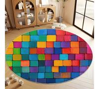 Rainbow Washable Round Rugs 180 cm, Non Slip Abstract Geometric Vibrant ModernBoys Girls Circle Rug - Super Soft Low Pile Area Carpet for Bedroom Living Room Kids Room