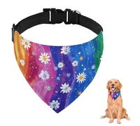 Rainbow Watercolor Daisy Dog Bandana With Adjustable Strap D Ring Dog Scarf Pet Bibs Triangle Cat Scarf Accessories Puppy Dogs Cats Decor Machine Washable