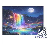 Rainbow Waterfall 1000 Piece Jigsaw Puzzle for Adults Night Butterfly Scene Cardboard Relaxing Focus Decor 52x38cm/1000pcs