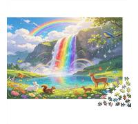 Rainbow Waterfall 1000 Piece Jigsaw Puzzle Paper Puzzle for Adults Forest Animals Nature Relaxing Focus Home Decoration 70x50cm/1000pcs