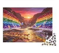 Rainbow Waterfall Horses 1000 Piece Jigsaw Puzzle Paper Adult Suitable Fantasy Sunset Scenery Puzzle Game for Family Stress Relief Home Decor Gift 52x38cm/1000pcs
