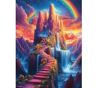 Rainbow Waterfall in Magical Valley 300 Piece Jigsaw Puzzle for All Ages Birthday Party Activity Group Fun High Resolution Print Home Decor Entertainment 300 PCS